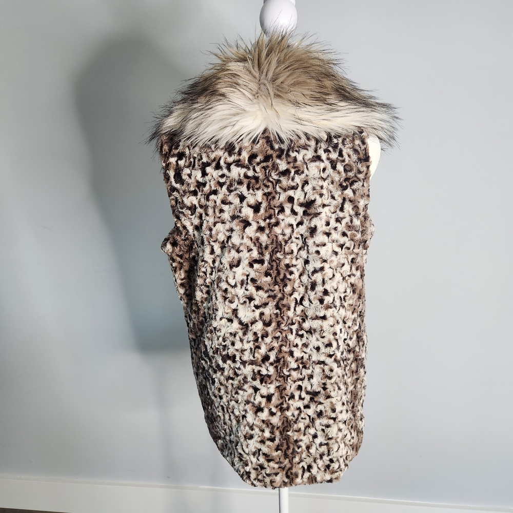 Adrienne Landau Faux Fur Vest in Brown and Cream S Baddie Cozy Soft Animal Print - Picture 3 of 11
